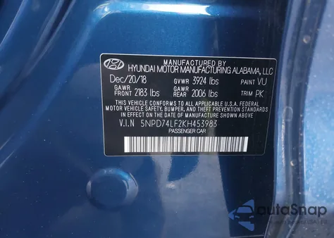 2019 Hyundai Elantra Se from USA, damaged, VIN 5NPD74LF2KH453983